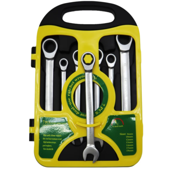 آچار یکسر تخت و یکسر رینگی جغجغه ای کد YP-8/19MM-07 مجموعه 7 عددی